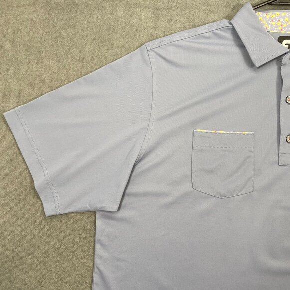 Footjoy Light Blue Golf Performance Polo Shirt Floral Print Mens Size Large - Picture 9 of 12